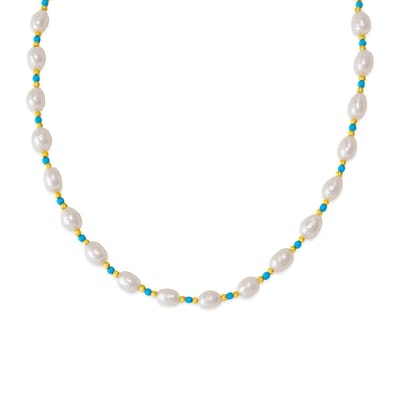 8CN-26488 – CO88 collection Kralenketting Parels & Turquoise Kralen – Goudkleurig – Dames Sieraad