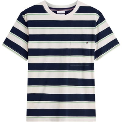 Tommy Hilfiger Yarn Dye Multistripe Ivory/carbon Navy/cut Grass Stripe Taglia: M | Magliette basic Outlet | Uomo | Bianco