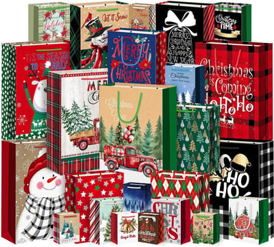 Set van 12 Papieren Kerstcadeauzakken voor Cadeaus en Feestartikelen