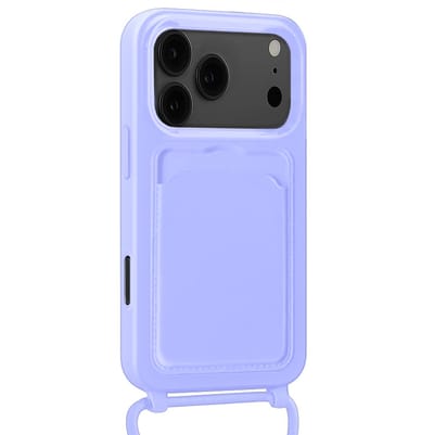 Hoes Geschikt voor iPhone 17 Pro Hoesje Pasjeshouder Cover Met Koord Case Siliconen Hoes Met Telefoonkoord en Kaarthouder - Lila