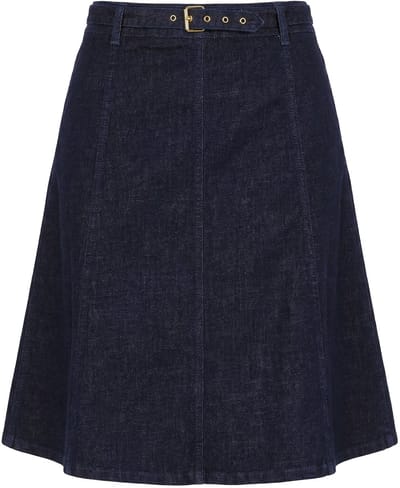 MIAMODA - Dames - Jeans midi-rok A-lijn sierriem - Donkerblauw denim - Maat 52