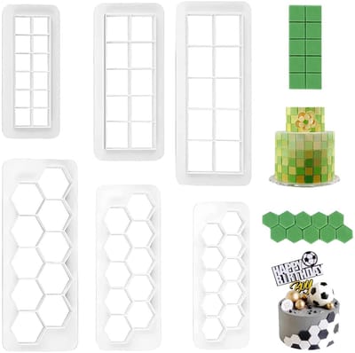 Dailygoods - Koekjessnijderset, 6 stuks voedselveilige kunststof vierkante en zeshoekige geometrische vormen voor taartdecoratie, keuken, doe-het-zelf ambachten, gebak, koekje