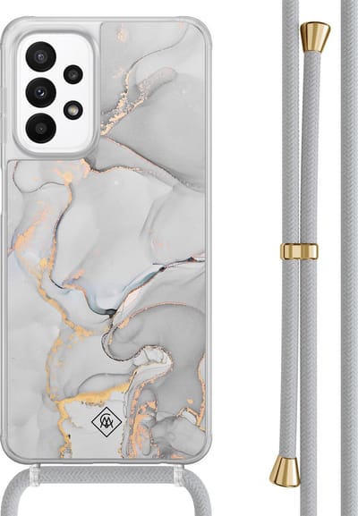 Casimoda® hoesje met grijs koord - Geschikt voor Samsung A23 - Marmer Grijs - Afneembaar koord - TPU/acryl - Grijs