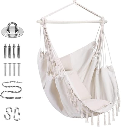Hangmat stoel - Schommelstoel relax - Buiten ontspannen - Sterke katoen constructie - 150 kg draaglast - Beige