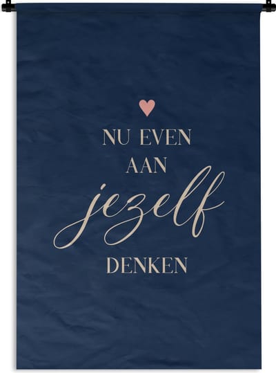 Wandkleed - Wanddoek - Get well soon - Spreuken - Hart - Denken - 120x180 cm - Wandtapijt