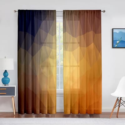 Kleurrijk Verloop Regenboog Transparant Voile Gordijn Driehoek Geometrisch Raam Tule Gordijnen voor Woonkamer Slaapkamer Keuken Draperieën 1 PCS W100XH250cm&Grommet Top