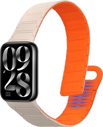 kwmobile sporthorloge band geschikt voor Xiaomi Smart Band 8 Pro / Band 9 Pro / Redmi Watch 5 / Redmi Watch 4 bandje - Smartwatch of activity tracker polsband - Met magneetsluiting - In wit / oranje