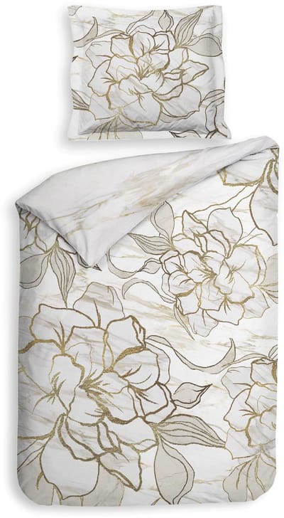 Heckettlane Dekbedovertrek Fabiola - Bedlinnen met Bloemen print - 140x200-220 cm - Off-White - Dekbedovertrek van 100% Katoen-Satijn