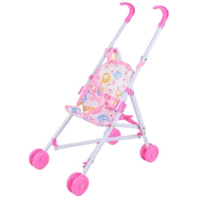 Poussette de poupée interactive durable en plastique stable Poussette pour bébé Jouets de jeu imaginaires Poussette pour poupées pour garçons filles bébés rose