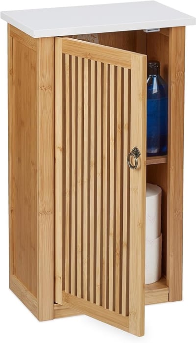 Famanu – Hangende badkamerkast met legplank bamboe en hout combinatie wandopbergkast