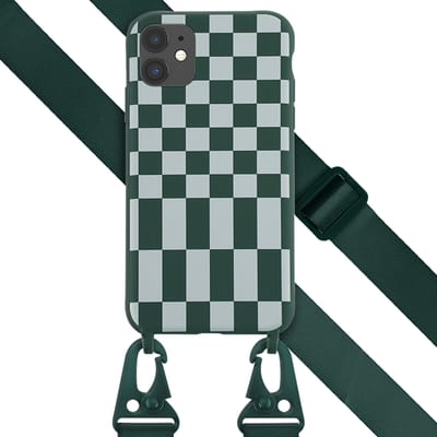 Selencia Hoesje - Geschikt voor Apple iPhone 11 - Siliconen design hoesje met afneembaar koord - Irregular Check Green