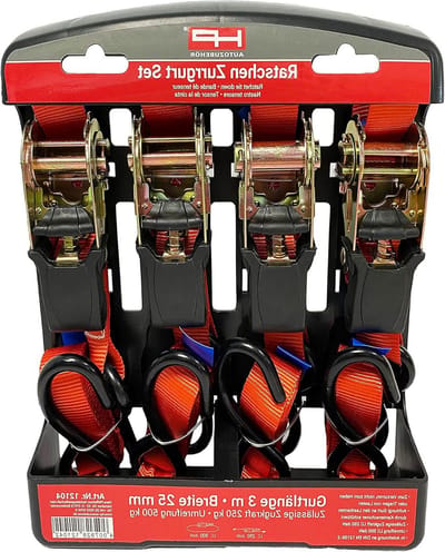 Spanbanden Set - Autobanden - Vastzetten lading - Automatische oproller - 4 stuks 3 meter - Geel