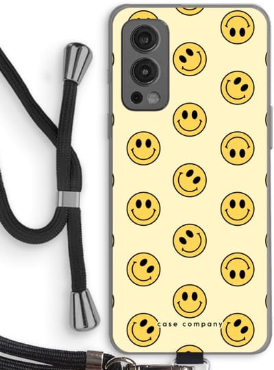 Case Company® - Hoesje met koord geschikt voor OnePlus Nord 2 5G hoesje met Koord - Smiley N°2 - Telefoonhoesje met Zwart Koord - Bescherming aan alle Kanten en Over de Schermrand
