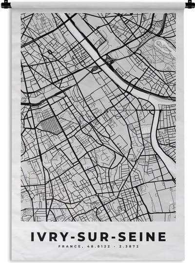 Wandkleed - Wanddoek - Kaart - Stadskaart - Frankrijk - Ivry-sur-Seine - Plattegrond - 120x180 cm - Wandtapijt