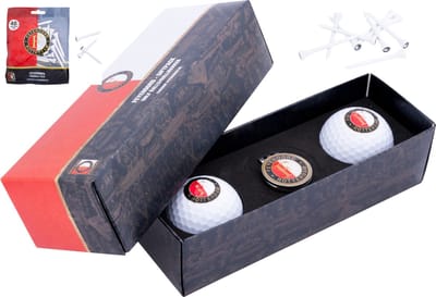 Golfpresentjes- - Feyenoord Golfcadeau gifset - Feyenoord Golfballen en Golftees - 2 Feyenoord Golfballen-Cadeauset incl 1 ball marker-35 houten Feyenoord Tees met logo - Feyenoordfan -golfballen + Feyenoord Golftees -Golfcadeau-Golfgadget-Golftees