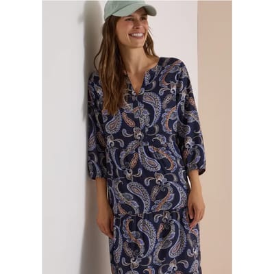 Midi-jurk met split in de hals en print