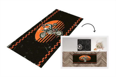 Keukenloper - Loper keuken - Mancave - Crossmotor - Vintage - Oranje - Zwart - 120x50 cm - Keukenloper vinyl