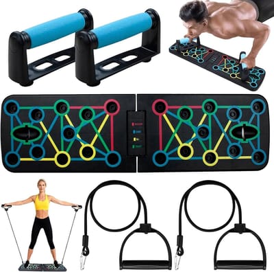 Opvouwbaar Push-up Board - Fitness Trainer - Kracht Training - Dubbel Board Trekkoorden - Draagbaar Opvouwbaar - Zwart