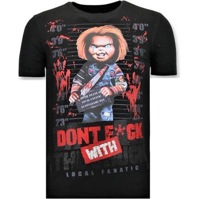 Stoere T-shirt Heren - Bloody Chucky Print - Zwart