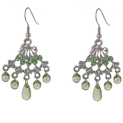 Behave – Oorbellen – Zilverkleur groen olijfgroen – Chandelier – Kristal – Druppel