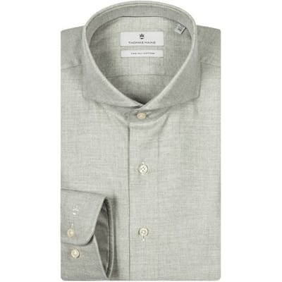 Thomas Maine Overhemd Herringbone Flanel Bari Cutaway Soft Green / male