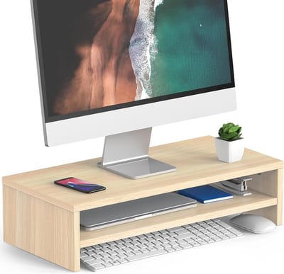 Famanu – Houten beeldschermverhoger computerstandaard - pc - tv - monitor standaard voor kantoor en familie - 54 x 25,5 x 14 cm
