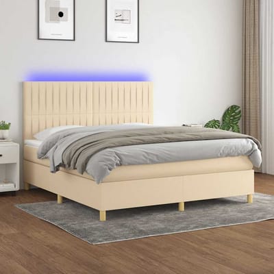 vidaXL - Boxspring - met - matras - en - LED - stof - crèmekleurig - 180x200 - cm