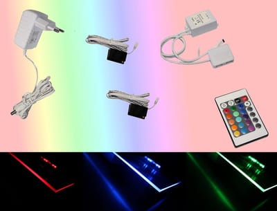 Trango Set van 2 RGB Kleur Veranderende LED Glas Randverlichting 5022-02 incl. Afstandsbediening Kastverlichting I Glazen Vloerverlichting I Vitrine Verlichting I LED Clips I Meubelverlichting
