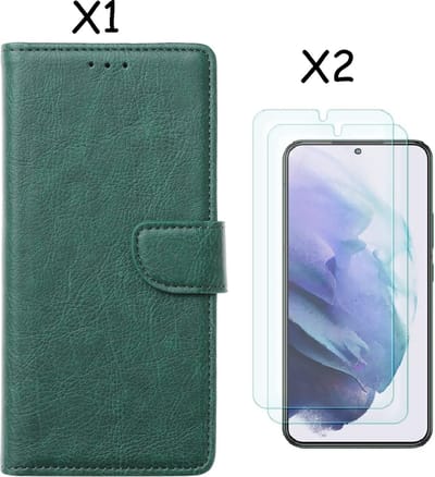 Samsung S22 Plus hoesje Groen Samsung Galaxy S22 Plus 5G hoesje bookcase portemonnee cover - Samsung hoesje S22 Plus - Samsung S22 Plus screenprotector / 2X Beschermglas