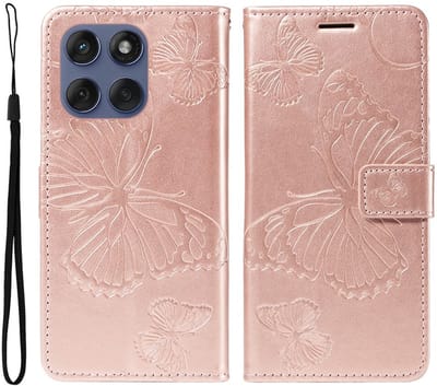 Coverup Hoesje - Geschikt voor Motorola Edge 60 / 60 Fusion / 60 Pro Hoesje - Coverup Vlinders Book Case - Rose Gold