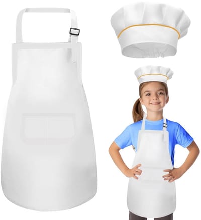 Allecto - Verstelbare chef-kokschort - Kinderen - Ademend en duurzaam - Uniseks - Koken en knutselen - Veilig voor kinderen - Met zakken