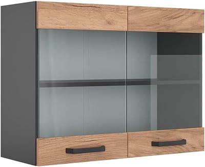 Antraciet Hangende Keukenkast 80 cm met Glas - Modulair Systeem voor Keukenopslag