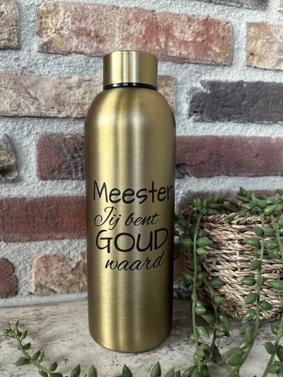 Creaties van hier - Drinkfles Meester jij bent goud waard - school - afscheid - bedankt