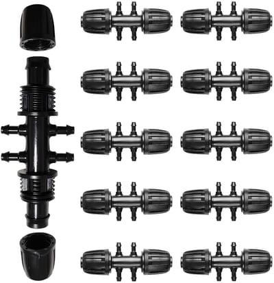 10 Stuks Drip Irrigation Tee Adapter voor Tuinirrigatie, Universele Fitting met Barbed Lock voor 16mm Slang, 6-Weg Verbinder voor Efficiënte Waterverdeling
