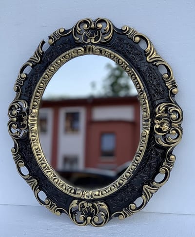 Decoratieve Wandspiegel - Ovale Spiegel - Woonruimte Verfraaien - Antiek Barok Design - 45 x 38 cm - Zwart Goud