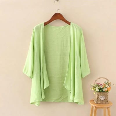 Dames Cardigan Dunne Sjaal Zomer Bijpassende Rok Kort Linnen Zonbescherming Kleding Damesjas Cape One Size lichtgroene kleur