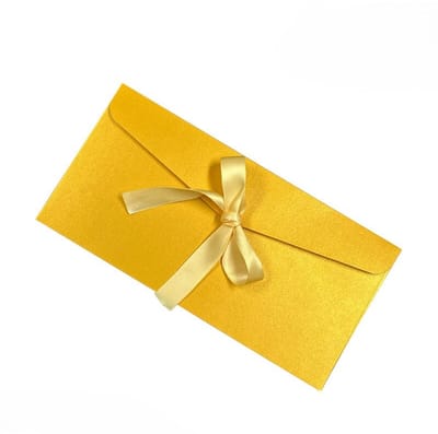 Set van 10 rustieke, kleurrijke enveloppen met elegante zijden strikken – perfect voor trouwuitnodigingen, verjaardagskaarten, feestaankondigingen en knutselprojecten, 22x11 cm, Goudgeel