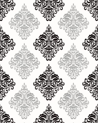Barok behang EDEM 85024BR20 vinylbehang glad met ornamenten en metalen accenten wit zwart zilver 5,33 m2