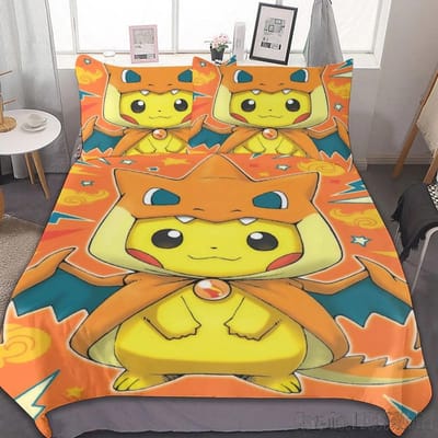 Anime Pokemon Pikachu Beddengoed Set Dekbed Dekbedovertrek Dekbed Beddengoed Twin Enkel King Kinderen Volwassenen Cadeau AU Single(140*210cm)3pcs
