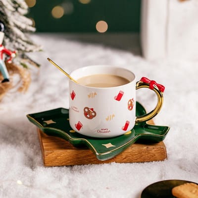 Cadeaux de Noël Haut de Gamme Tasse à Café Exquise en Céramique avec Cuillère Fille Créatif Dessin Animé Ins Mignon 201-300ml