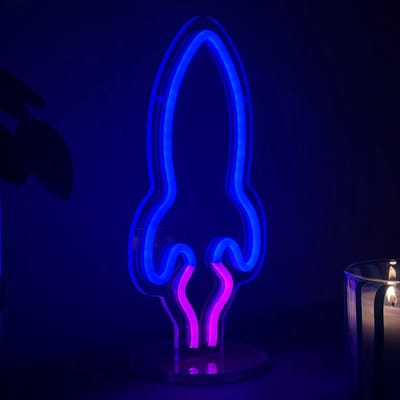 Neon Lamp - Raket - Staand - Dimbaar - USB - Tafellamp - Neon Sign - Neon Verlichting - Neon Led Wandlamp