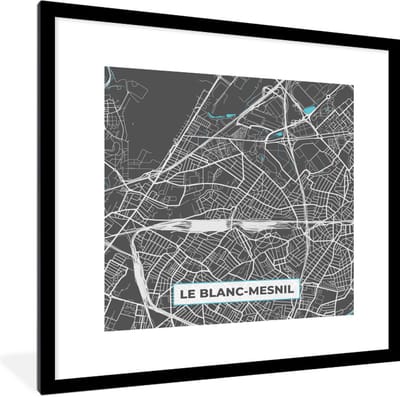 Fotolijst incl. Poster - Le Blanc-Mesnil - Frankrijk - Plattegrond - Kaart - Stadskaart - 40x40 cm - Posterlijst