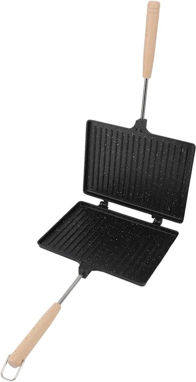 Tosti IJzer - Sandwich Maker - Ontbijt Maken - Afneembaar Houten Handvat - 27x24x5 cm - Zwart