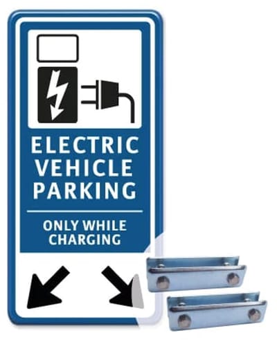 Parkeerbord Electric Vehicle Parking - 30x60 cm - Bevestiging: Met hekbeugels (voor spijlen- of gaashek)
