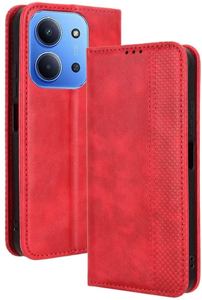 Coverup Hoesje - Geschikt voor Xiaomi Redmi 15C Hoesje - Coverup Vintage Style Book Case - Rood