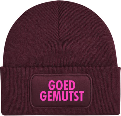 Goed gemutst wintermuts burgundy | fluor roze - soBAD. | Unisex | Skimuts | Muts | Kou | met grappige tekst | Winter | Beanie | Bordeaux rood