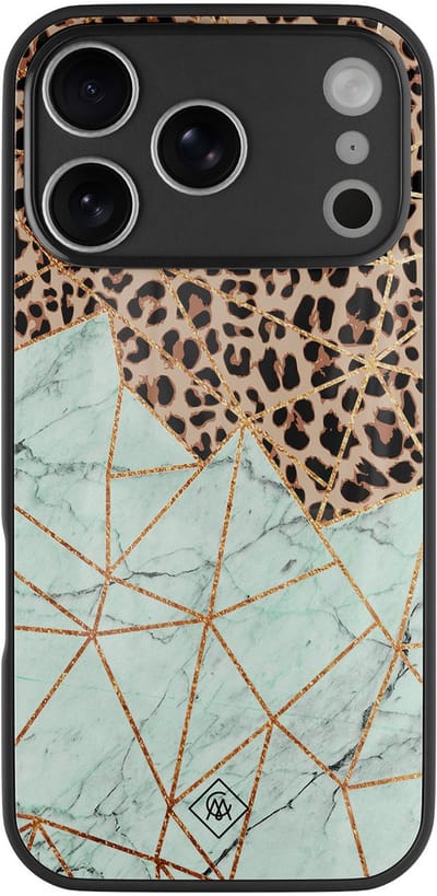 Casimoda® hoesje - Geschikt voor iPhone 17 Pro Max - Luipaard Marmer Mint - Luxe Hard Case Zwart - Backcover telefoonhoesje - Mint