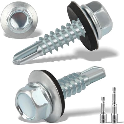 Set van 300 zelfborende schroeven 4.8 x 19 mm met zeskantkop voor metaal en staal, inclusief afdichtring en verzinkte afwerking