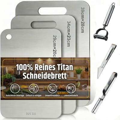 Dailygoods- Snijplankenset 3 Stuks - Roestvrij Staal/Titanium - Antislip Siliconen Pad - Dubbelzijdig Gebruik - Ideaal voor Keuken/Buiten - 29 x 20 cm, 34 x 23 cm, 39 x 28 cm - Snijplanken