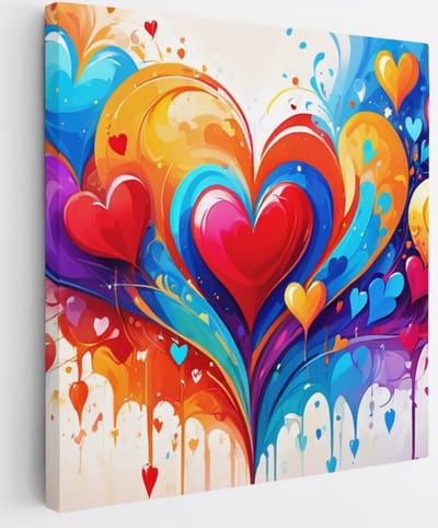 Saammp Canvas Schilderij - Harten patroon - Abstract - 20x20 - Foto op canvas - Wanddecoratie - Muurdecoratie Woonkamer - Slaapkamer decoratie - Canvas Print